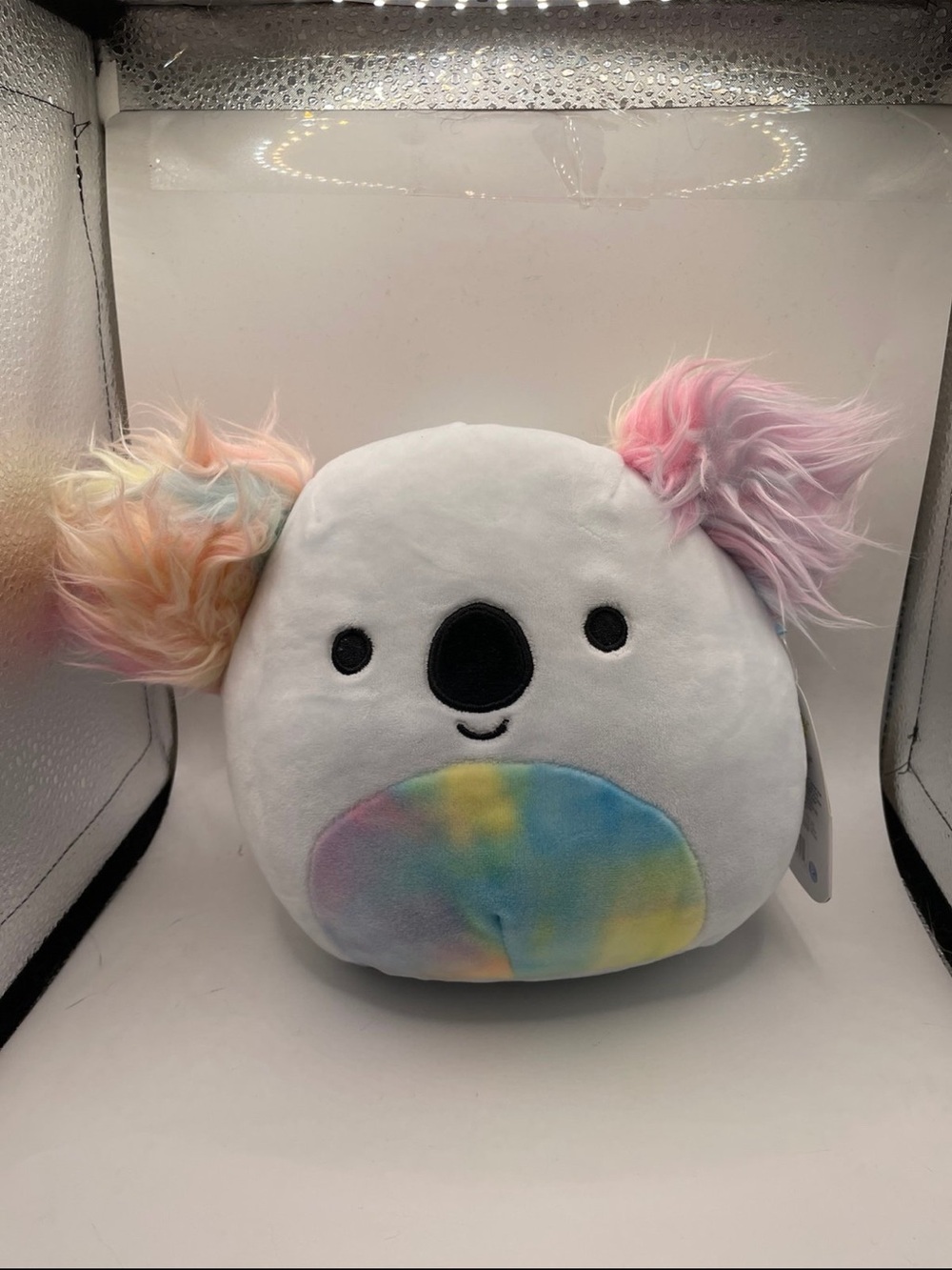 Squishmallows White Koala with Pastel Rainbow Ears and Multicolor Belly